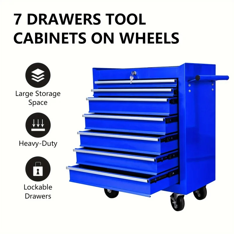 Workshop Tools Automotive - 7단 서랍 블루 다기능 공구 트롤리(바퀴