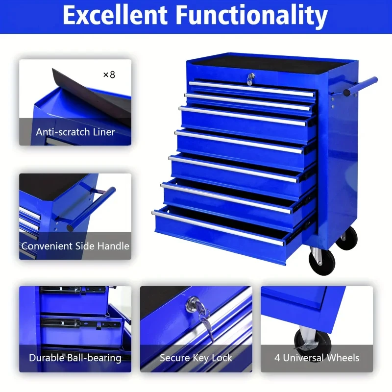 7단 서랍 블루 다기능 공구 트롤리(바퀴 포함), 자동 - Workshop Tools Automotive 리뷰 및 가격