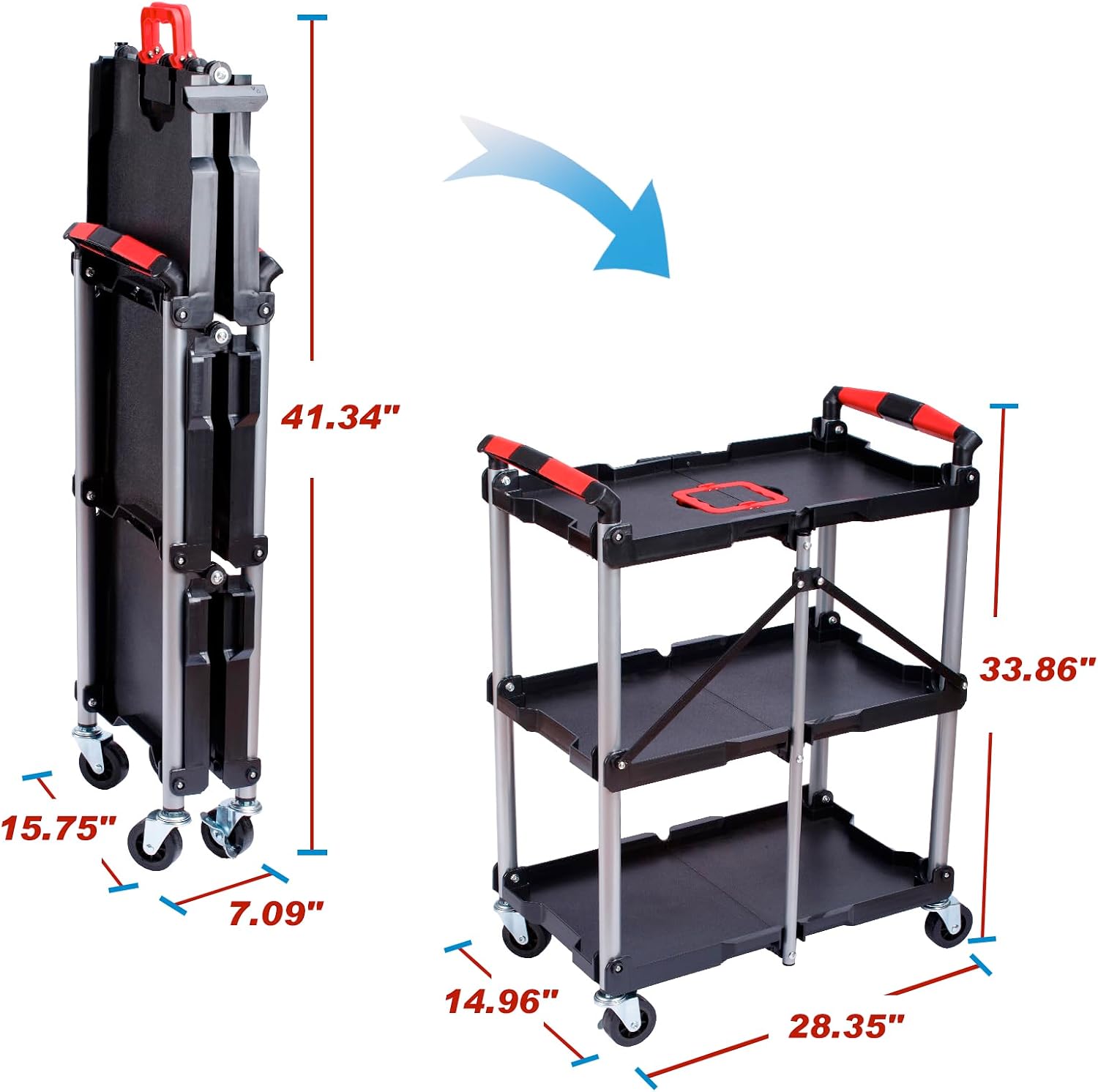 3단 접이식 이동식 유틸리티 서비스 카트 330LBS  - Tools For Garage Workshop 리뷰 및 가격